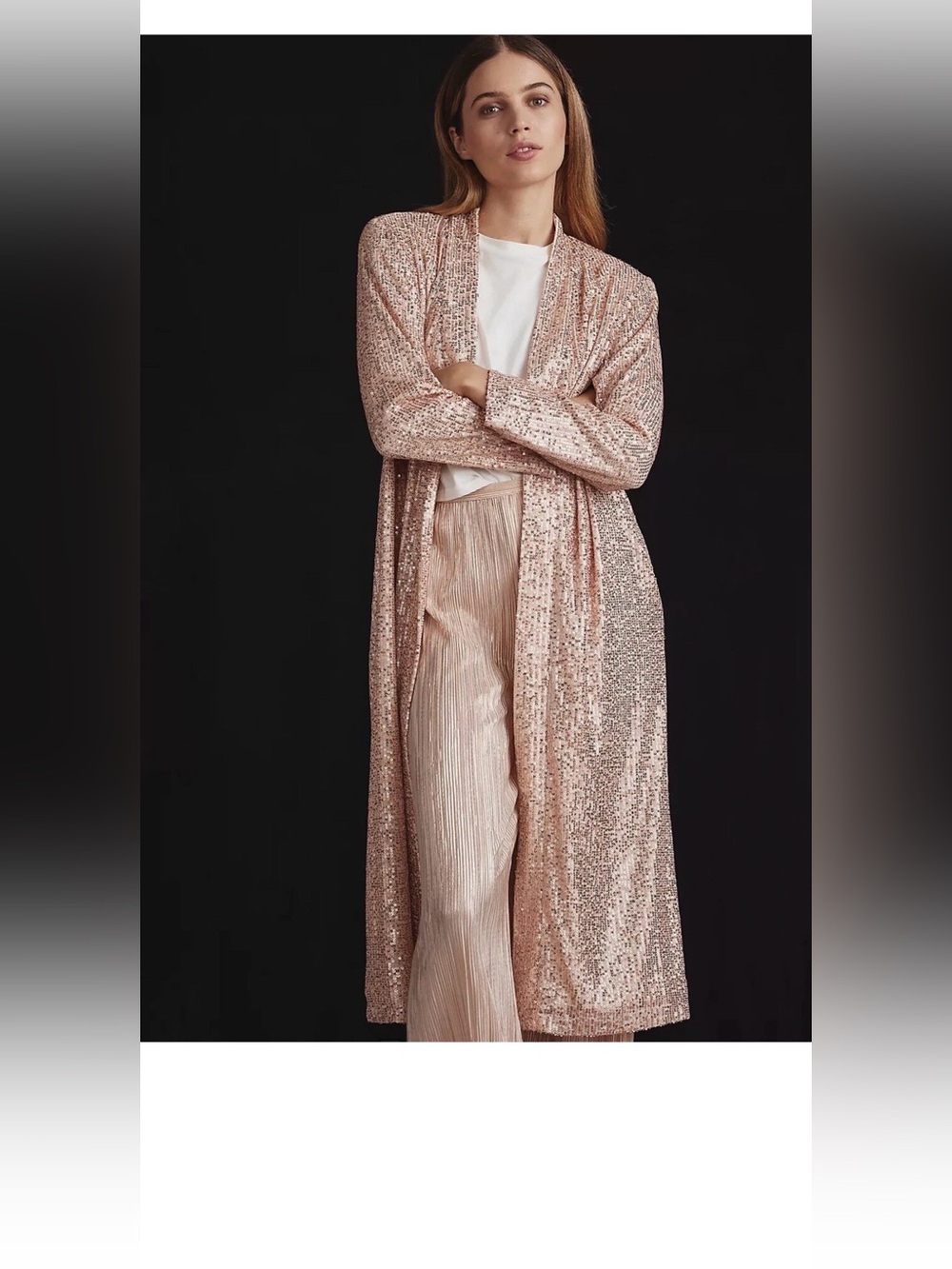 NWT Mare Mare for Anthropologie Rose Gold Sequin Duster Robe